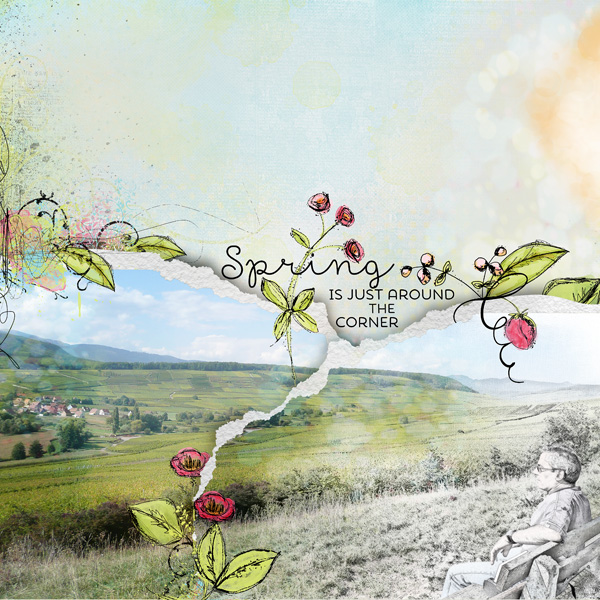 Spring is just around the corner le printemps est juste derrière la porte scrap digital clin d'oeil design