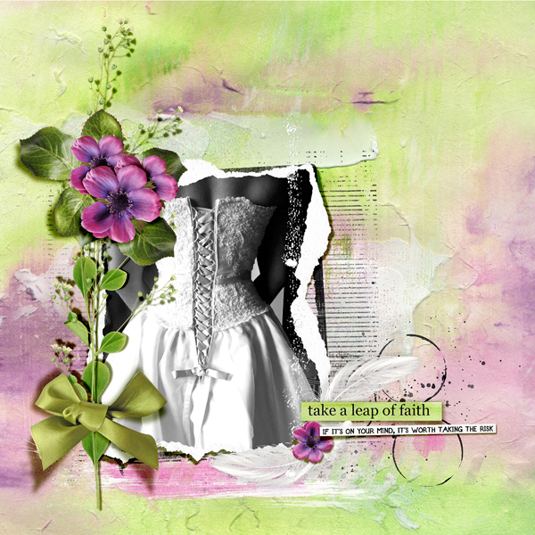 Leap of faith Dawn Inskip En fait c'est un kit sur ces moments de la vie où il nous a fallut un peu de courage, et aussi de la confiance, pour faire un "acte de foi" Un mariage c'est une promesse pour le reste de la vie