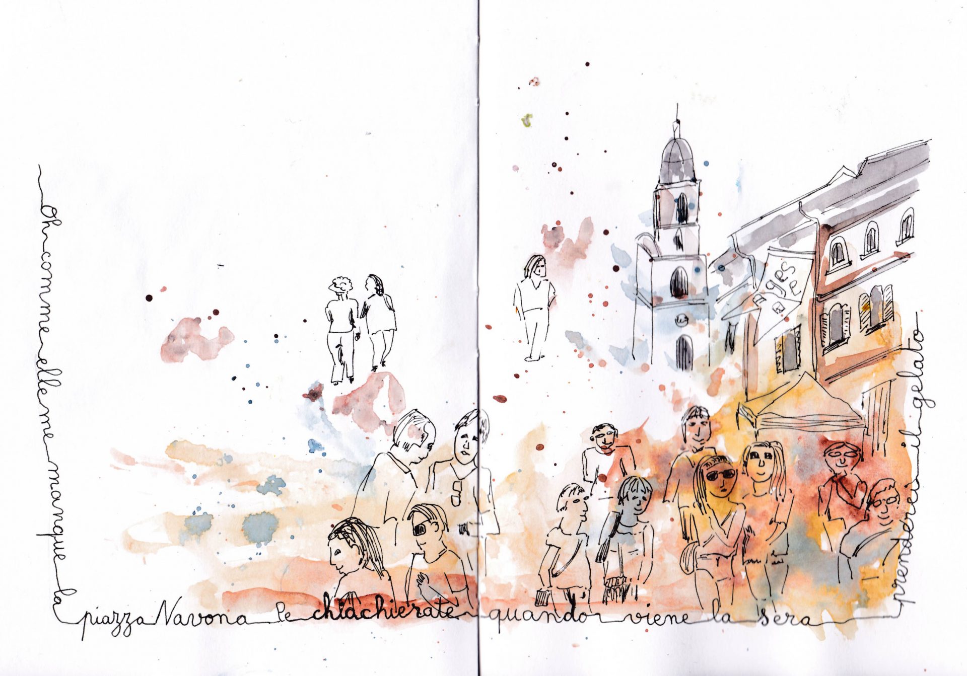 Dessiner la foule piazza Navona