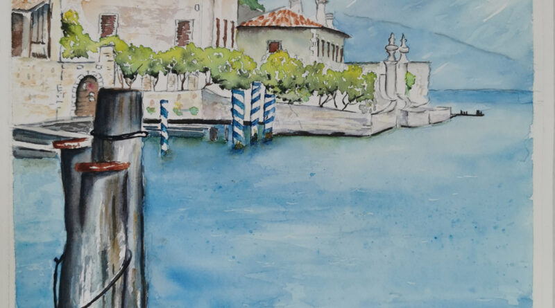 Aquarelle Limone Lac de Garde Paysage Italie