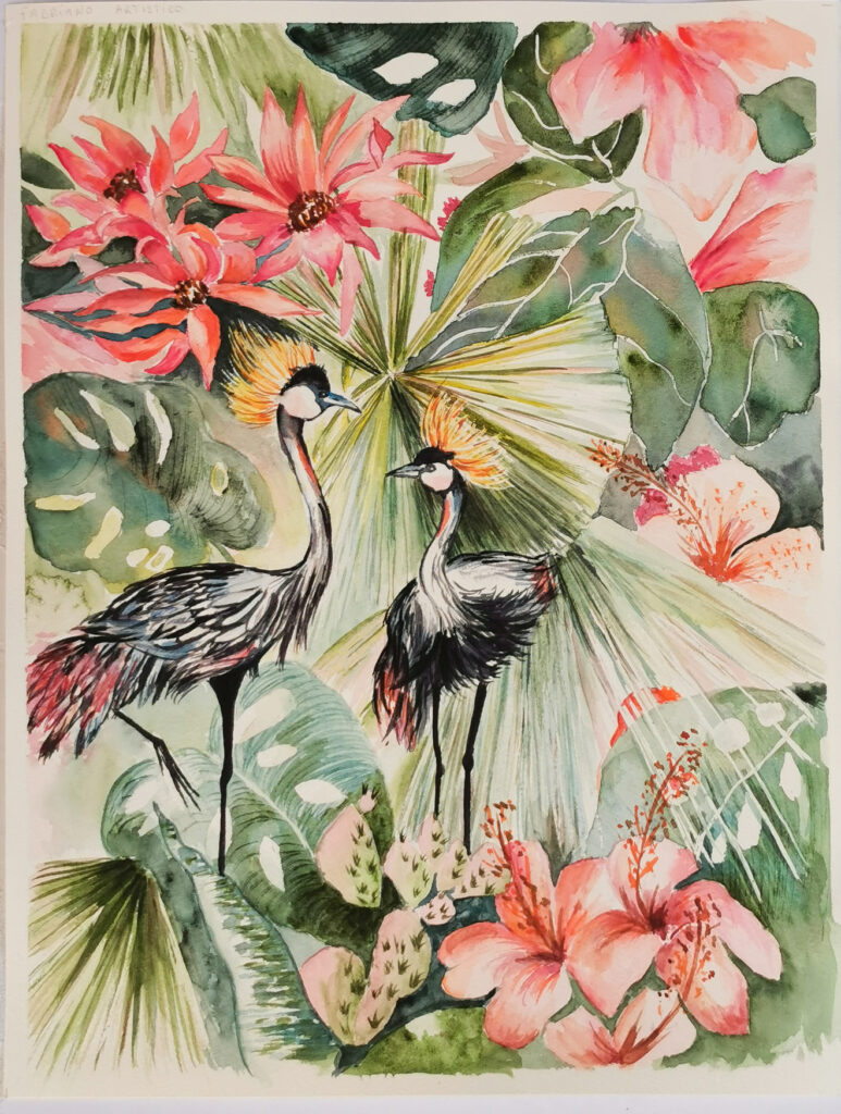Aquarelle un paysage exotique et fantastique